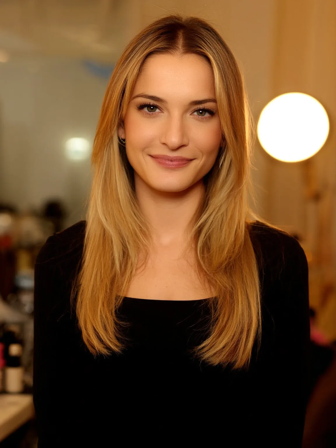 Long Honey Blonde Balayage Layers with Medium Volume